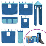 Letto a Soppalco con Torre Bambini Blu 80x200cm Massello Pino