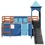 Letto a Soppalco con Torre Bambini Blu 80x200cm Massello Pino