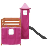 Letto a Soppalco con Torre Bambini Rosa 80x200cm Massello Pino