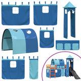 Letto a Soppalco con Torre Bambini Blu 80x200cm Massello Pino