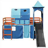 Letto a Soppalco con Torre Bambini Blu 80x200cm Massello Pino