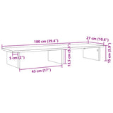 Supporto Monitor Grigio Cemento 100x27x15cm Legno Massello Pino