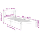 Letto Extra Lungo senza Materasso 80x220 cm in Legno di Pino