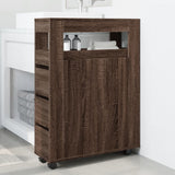 Mobile da Bagno Stretto con Ruote Rovere Marrone in Truciolato