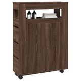 Mobile da Bagno Stretto con Ruote Rovere Marrone in Truciolato