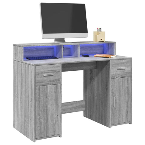 Scrivania con Luci LED Grigio Sonoma 120x55x91cm in truciolato