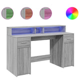 Scrivania con Luci LED Grigio Sonoma 140x55x91cm in truciolato