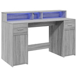 Scrivania con Luci LED Grigio Sonoma 140x55x91cm in truciolato