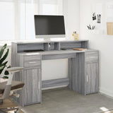 Scrivania con Luci LED Grigio Sonoma 140x55x91cm in truciolato