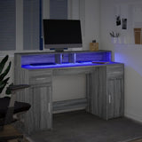 Scrivania con Luci LED Grigio Sonoma 140x55x91cm in truciolato