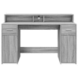 Scrivania con Luci LED Grigio Sonoma 140x55x91cm in truciolato