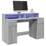 Scrivania con Luci LED Grigio Sonoma 140x55x91cm in truciolato