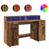 Scrivania con Luci LED Legno Antico 140x55x91 cm in truciolato
