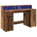 Scrivania con Luci LED Legno Antico 140x55x91 cm in truciolato