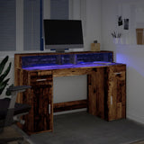 Scrivania con Luci LED Legno Antico 140x55x91 cm in truciolato