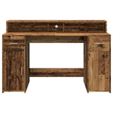 Scrivania con Luci LED Legno Antico 140x55x91 cm in truciolato