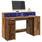 Scrivania con Luci LED Legno Antico 140x55x91 cm in truciolato