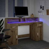Scrivania con Luci LED Rovere 140x55x91 cm in Legno truciolato