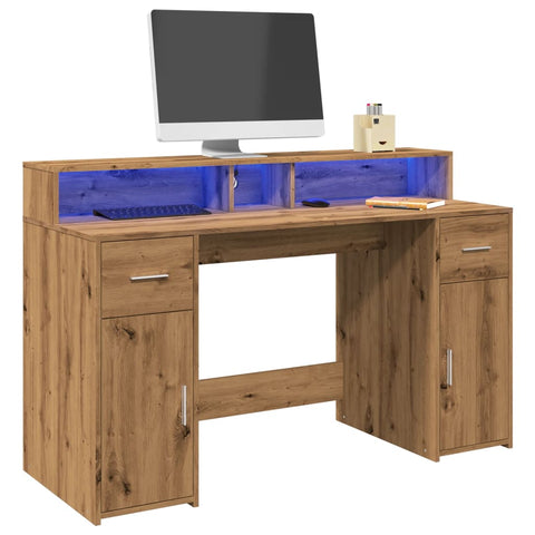 Scrivania con Luci LED Rovere 140x55x91 cm in Legno truciolato