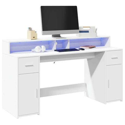 Scrivania con Luci LED Bianca 160x55x91 cm in Legno truciolato