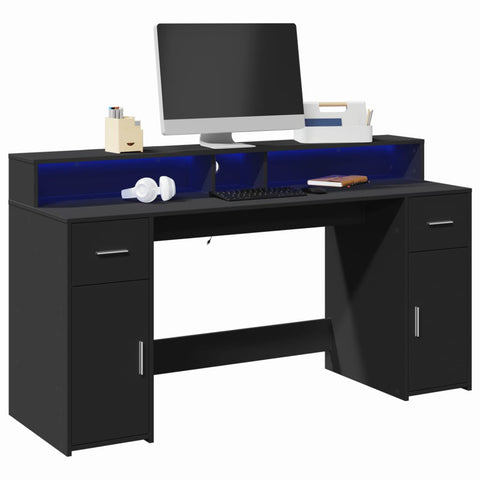 Scrivania con Luci LED Nera 160x55x91 cm in Legno truciolato