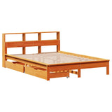 Letto Libreria senza Materasso Marrone Cera 160x200 cm in Pino