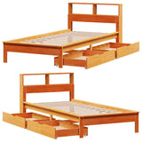 Letto Libreria senza Materasso Marrone Cera 90x200 cm in Pino