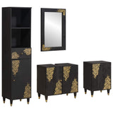 Set di Armadi da Bagno 4 pcs Nero Legno di mango massello