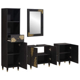 Set di Armadi da Bagno 4 pcs Nero Legno di mango massello