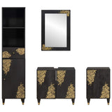 Set di Armadi da Bagno 4 pcs Nero Legno di mango massello