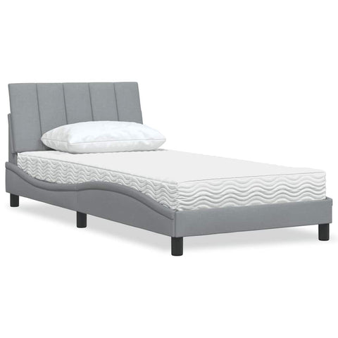 Letto con Materasso Hanko Grigio Chiaro 100x200 cm in Tessuto
