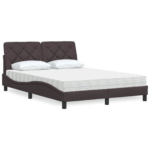 Letto con Materasso Marrone Scuro 140x200cm Tessuto
