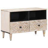 Mobile TV Bianco 70 x 33,5 x 46 cm Legno di mango massello