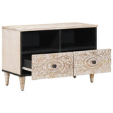Mobile TV Bianco 70 x 33,5 x 46 cm Legno di mango massello
