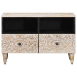 Mobile TV Bianco 70 x 33,5 x 46 cm Legno di mango massello