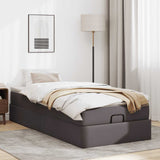 Struttura Letto Pouf con Materasso Grigio 90x190 cm Similpelle