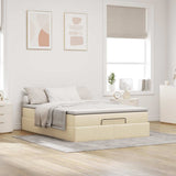 Struttura Letto Pouf con Materasso Crema 140x190 cm in Tessuto