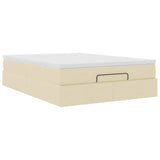 Struttura Letto Pouf con Materasso Crema 140x190 cm in Tessuto