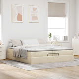 Struttura Letto Pouf con Materassi Crema 200x200 cm in Tessuto