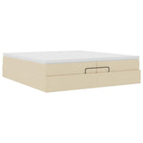 Struttura Letto Pouf con Materassi Crema 200x200 cm in Tessuto