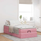 Struttura Letto Pouf con Materasso Rosa 100x200 cm Velluto