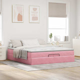 Struttura Letto Pouf con Materassi Rosa 200x200 cm Velluto