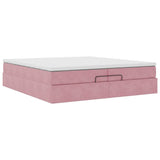 Struttura Letto Pouf con Materassi Rosa 200x200 cm Velluto