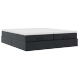 Struttura Letto Pouf con Materassi Nero 160x200 cm Similpelle