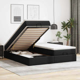 Struttura Letto Pouf con Materassi Nero 160x200 cm Similpelle