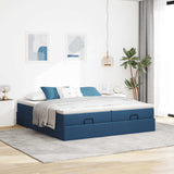 Struttura Letto Pouf con Materassi Blu 160x200 cm in Tessuto