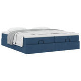 Struttura Letto Pouf con Materassi Blu 160x200 cm in Tessuto