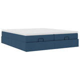 Struttura Letto Pouf con Materassi Blu 160x200 cm in Tessuto
