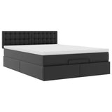 Struttura Letto Pouf con Materasso Nero 140x190 cm Similpelle
