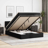 Struttura Letto Pouf con Materasso Nero 140x190 cm Similpelle